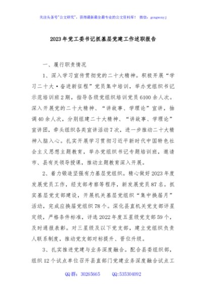 2023年党工委书记抓基层党建工作述职报告