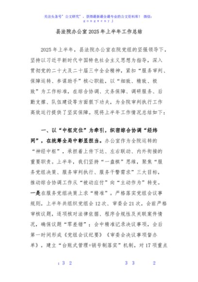 县法院办公室2025年上半年工作总结