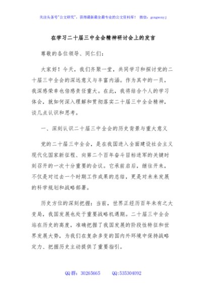 在学习二十届三中全会精神研讨会上的发言