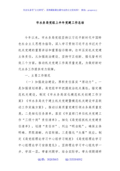 市水务局党组上半年党建工作总结