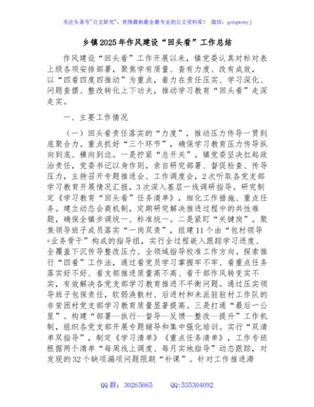 乡镇2025年作风建设“回头看”工作总结