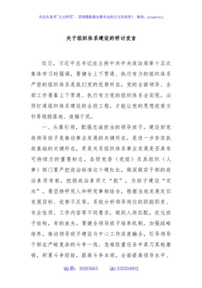 关于组织体系建设的研讨发言