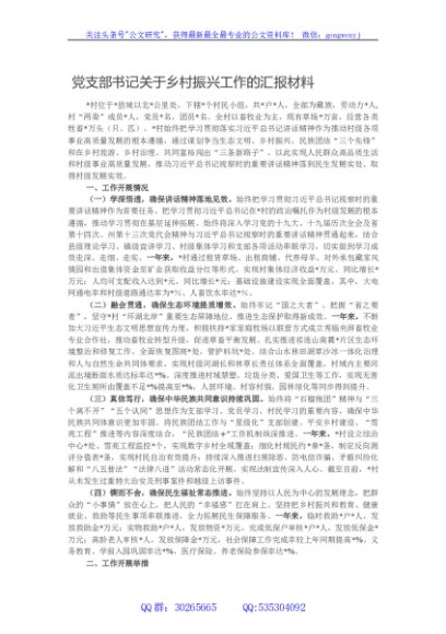 党支部书记关于乡村振兴工作的汇报材料