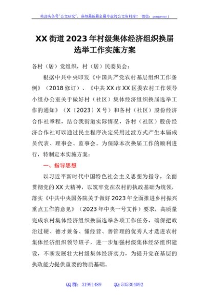 街道2023年村级集体经济组织换届选举工作实施方案