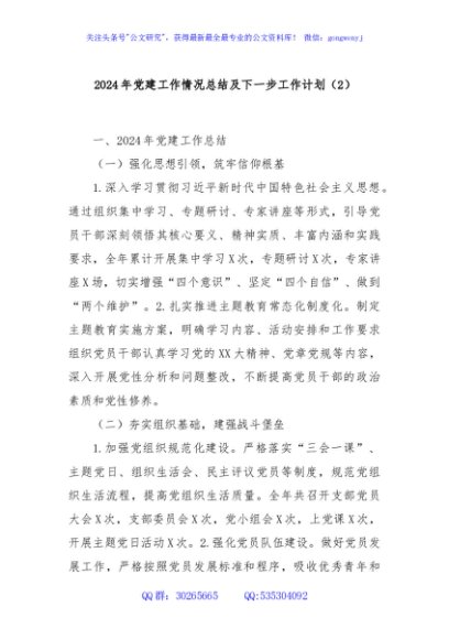 2024年党建工作情况总结及下一步工作计划（2）