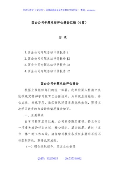 (4篇)国企公司专题总结评估报告汇编
