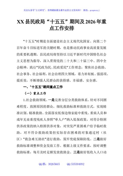 XX县民政局“十五五”期间及2026年重点工作安排