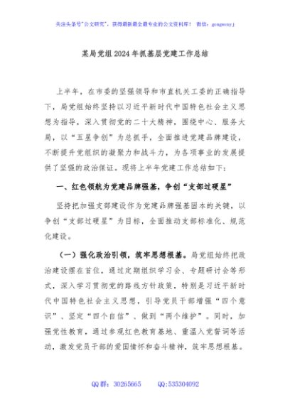 某局党组2024年抓基层党建工作总结