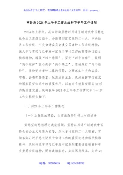 审计局2024年上半年工作总结和下半年工作计划
