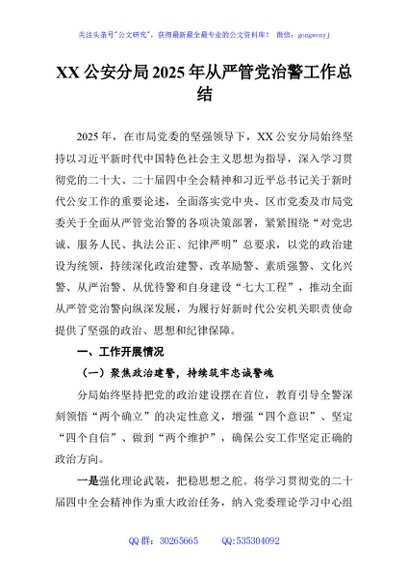 XX公安分局2025年从严管党治警工作总结
