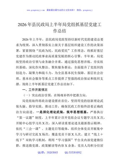 2026年县民政局上半年局党组抓基层党建工作总结