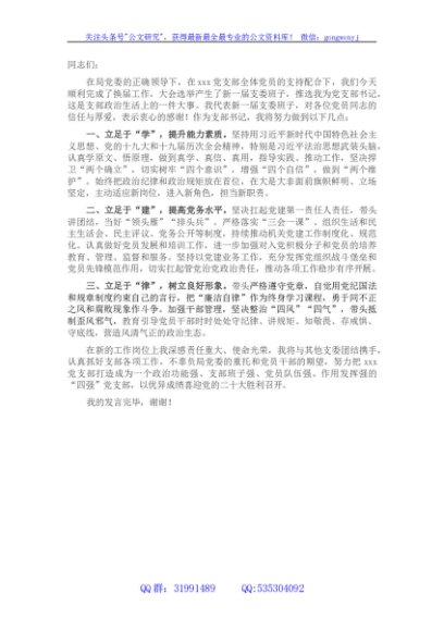 民政局新一届党支部书记任职表态发言