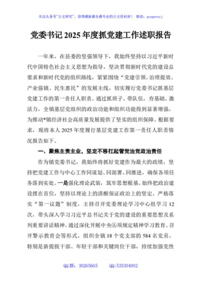 党委书记2025年度抓党建工作述职报告